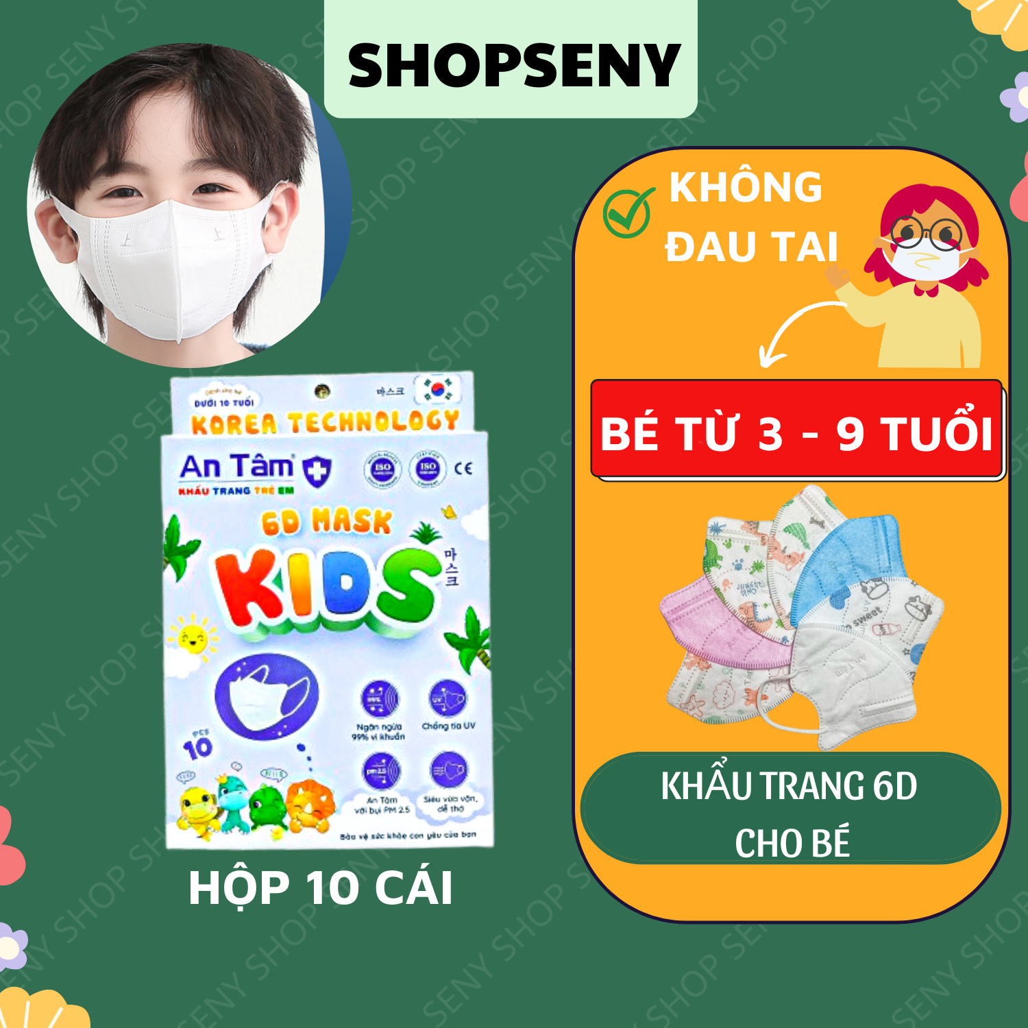 Khẩu trang trẻ em 6D An Tâm cho bé 3 tuổi giúp kháng khuẩn lọc bụi dễ thở