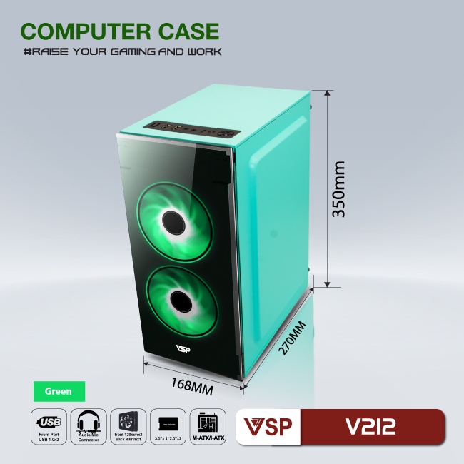 Office/gaming VSP V212 computer case cover with 2 front fans case