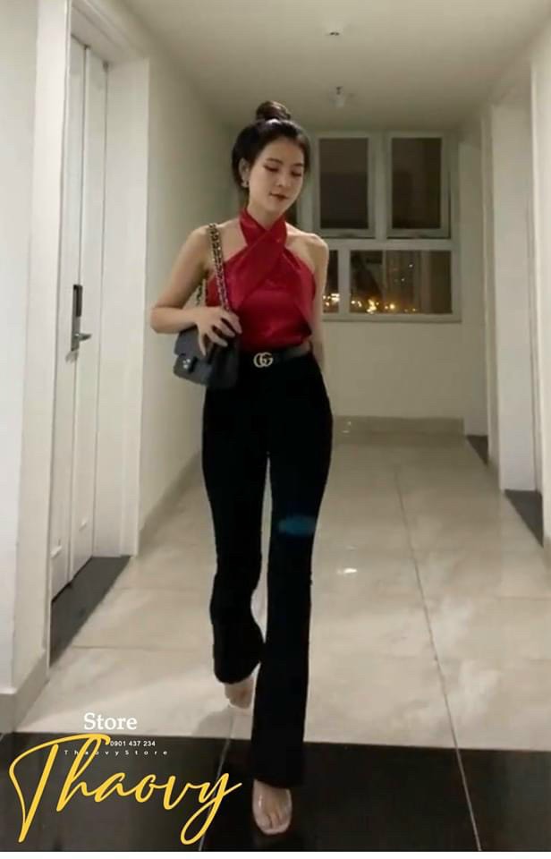Áo kiểu nữ phối chéo cổ chất phi lụa mềm cực sàn chảnh sexy