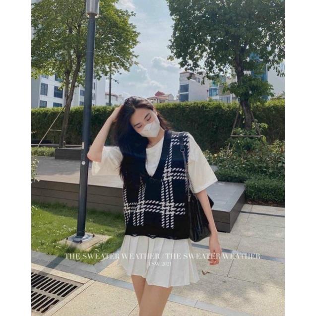 [FREESHIP] Áo ghi lê kẻ đen cổ V