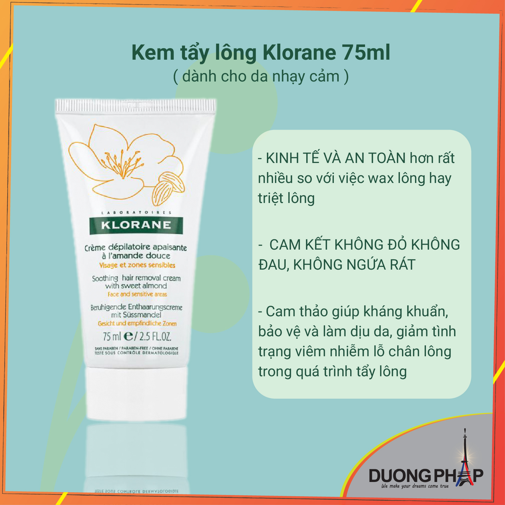 Kem tẩy lông Klorane 75ml dành cho da nhạy cảm