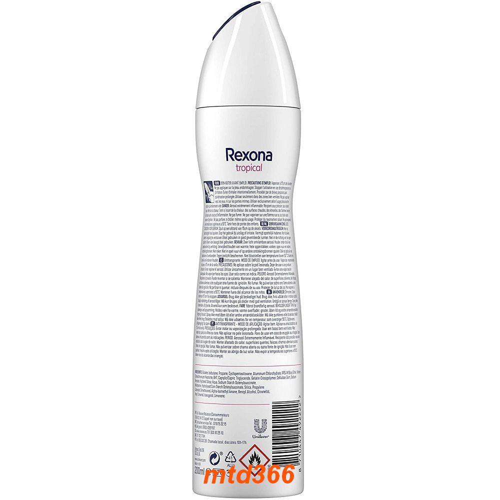 Xịt Khử Mùi Nữ 200Ml Rexona Tropical