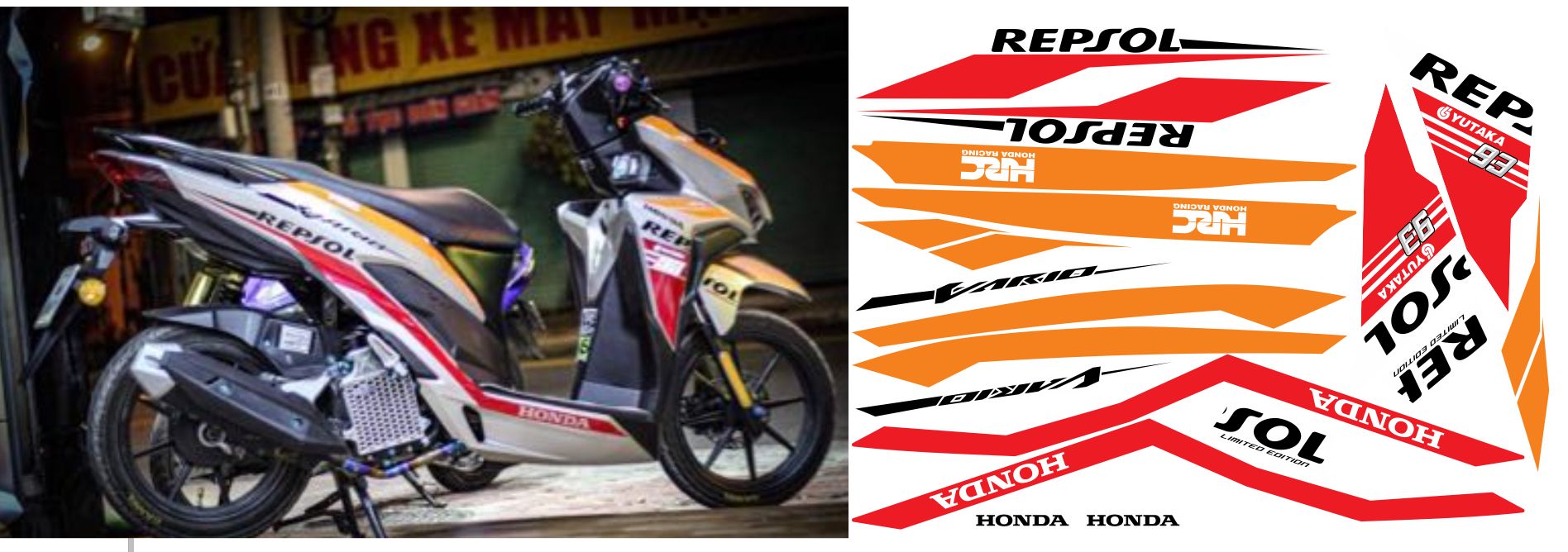 Tem rời vario 150 repsol dán xe trắng