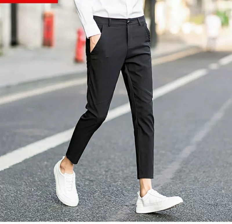 Quần âu nam Hàn Quốc (Màu đen) dáng côn, quần tây co giãn 4 chiều, chất vải Tuyết Mưa Vintage dầy dặn