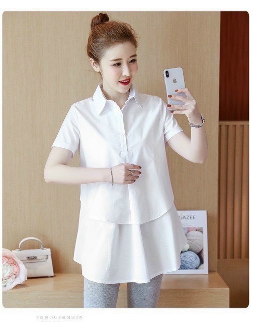 Áo Bầu sơ mi cộc tay - Áo Sơ bầu chất mềm mát
