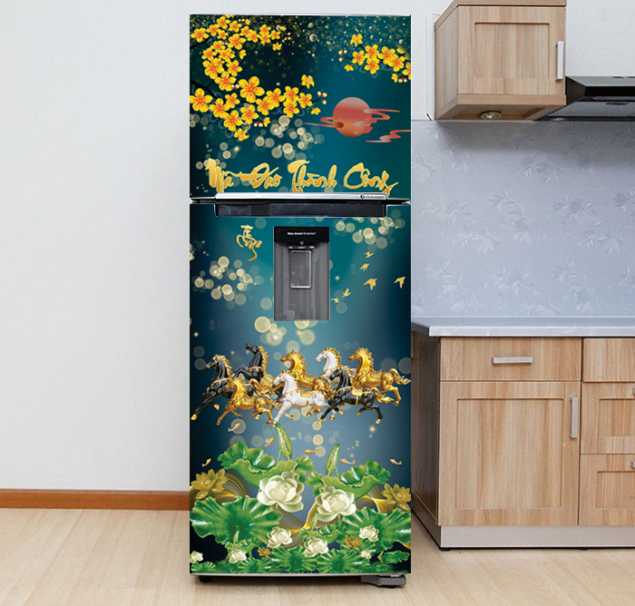 Decal cao cấp chống thấm dán tủ lạnh - Mẫu Xuân 2023