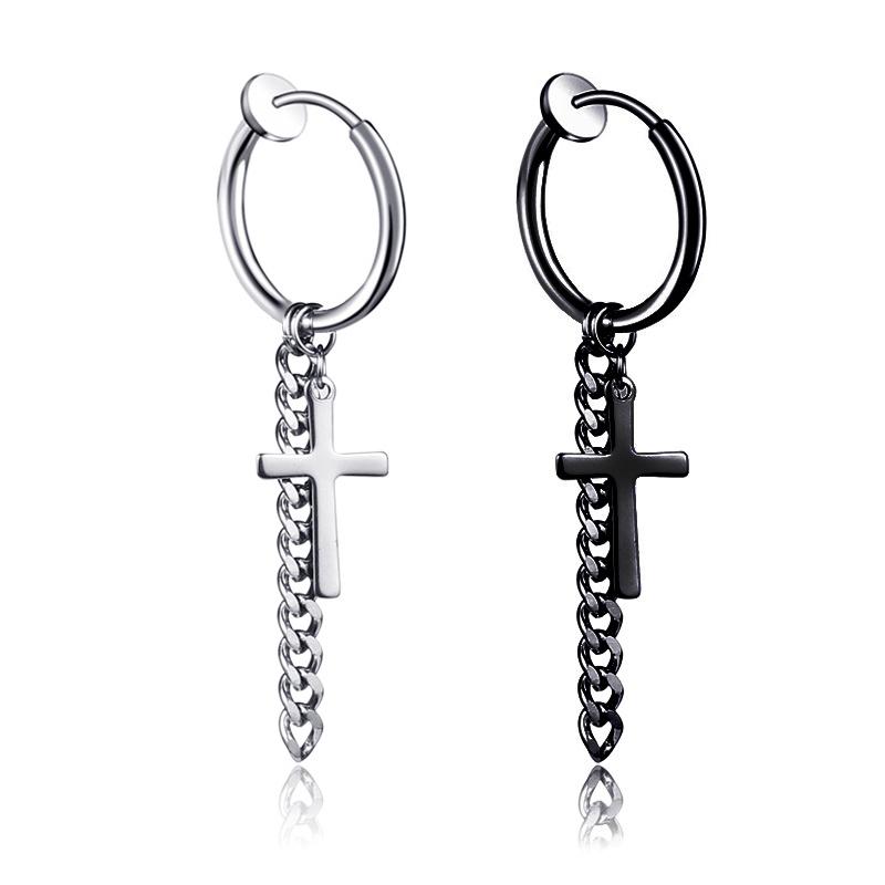 Set 2 ear rings male, men's earring Tital gdragon cross personality don't need sỏ hole
