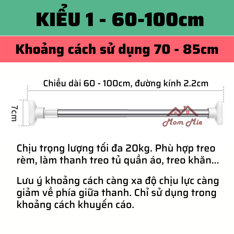 Thanh treo rèm inox không khoan tường, nhiều kích thước - G008