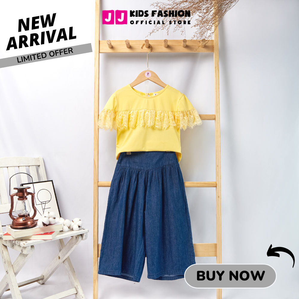 Đồ set baby girl clothes set baby girls fashion shirt collar lace trim, wide high-end -JJ kids fashion