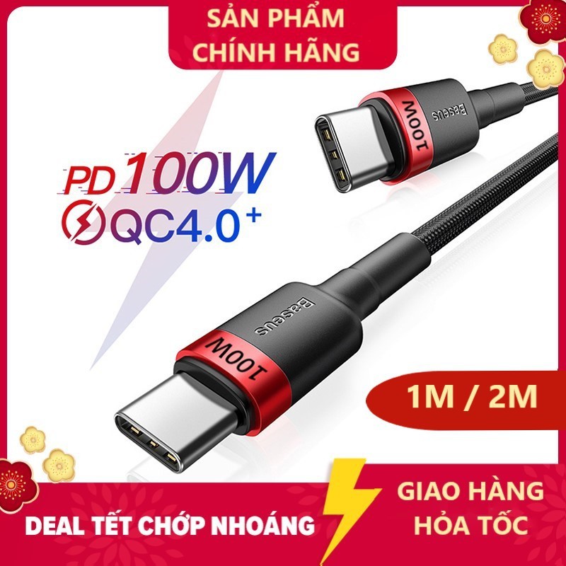 Cáp bện nylon siêu tốc độ BASEUS USB-C ra USB-C PD 3.0/QC 4.0 100W (20V/5A) Hàng chính hãng hshop365 abshop365 abshop hshop