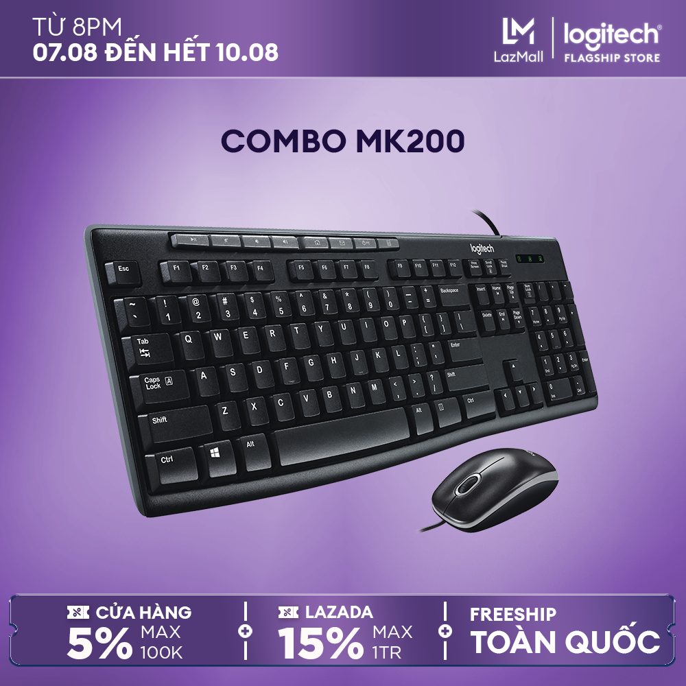 Logitech MK200 wired keyboard and mouse set (Black)