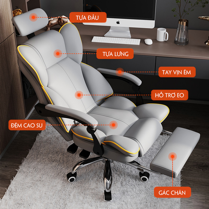 Ghế Văn Phòng, Ghế Giám Đốc Làm Việc Xoay 360 Độ Nệm Cao Su Có Gác Chân Bọc Da PU Cao Cấp M104