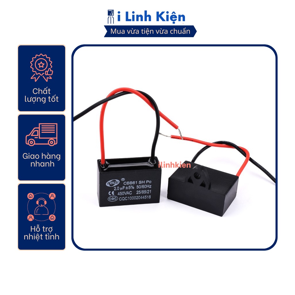 Tụ quạt 2uf 450v dây cbb61 senju loại tốt