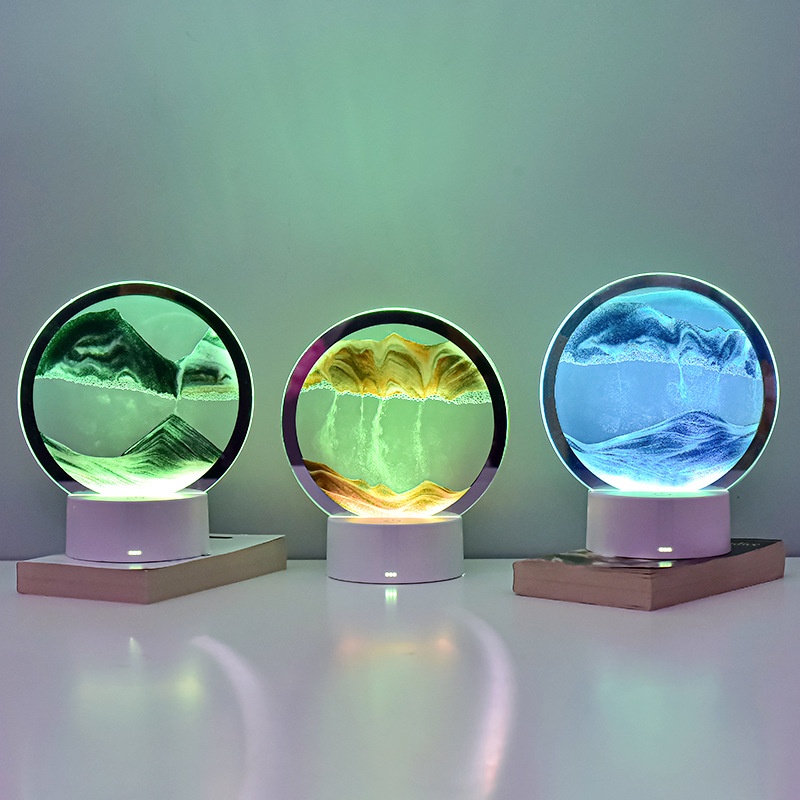 Tranh cát chuyển động 3D, tranh cát chảy nghệ thuật hình tròn trang trí để bàn decor làm việc làm quà tặng cao cấp roav anker