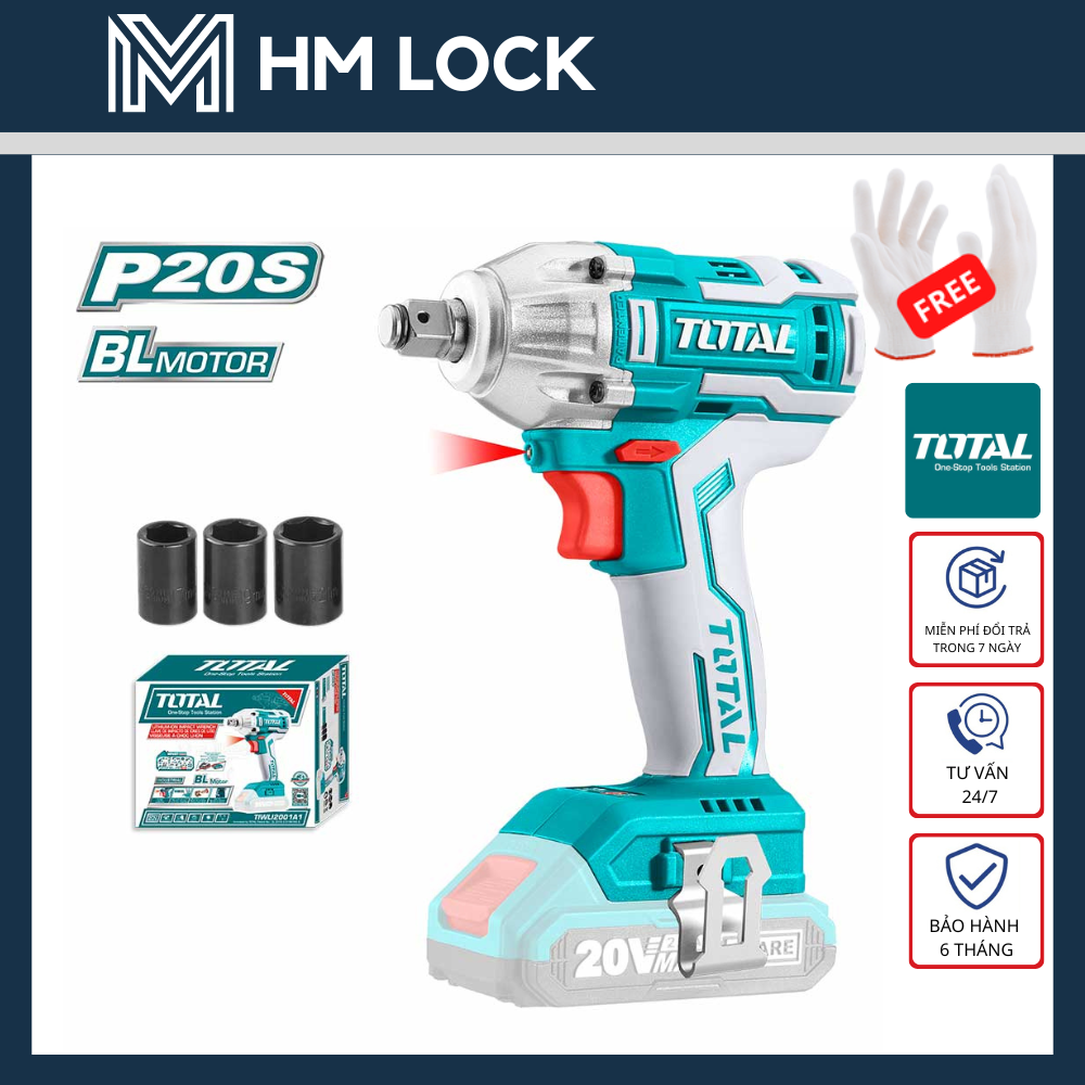 Máy siết bu lông dùng pin 20v total 300n.m - không chổi than - kèm tuýp 17, 19, 21mm - hàng chính hãng - tiwli20020 - hm lock