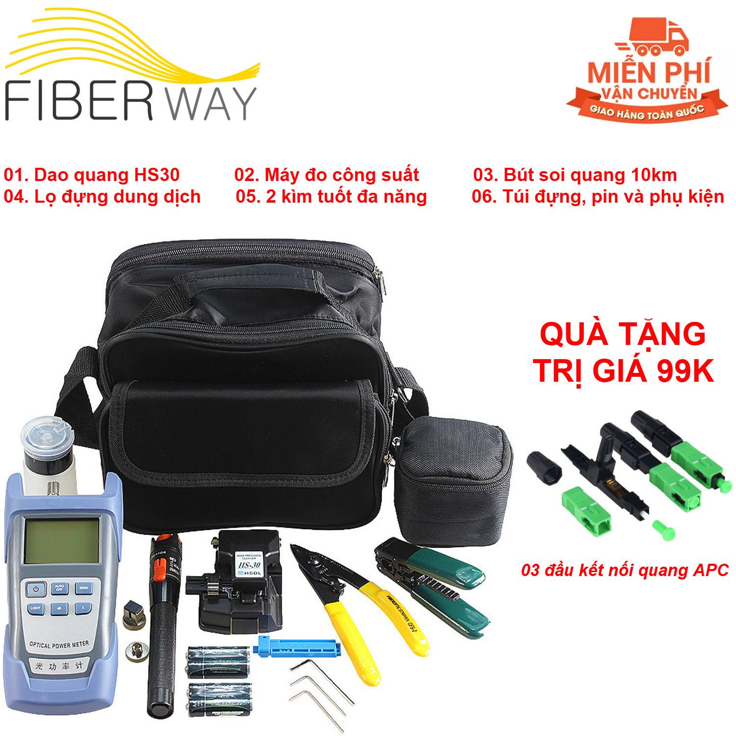 Bộ thi công mạng cáp quang chuyên nghiệp AUA loại có túi với: Dao cắt quang chính xác cao HS-30 + Bút soi quang 10KM + Máy đo công suất, suy hao quang + 02 kìm thi công quang