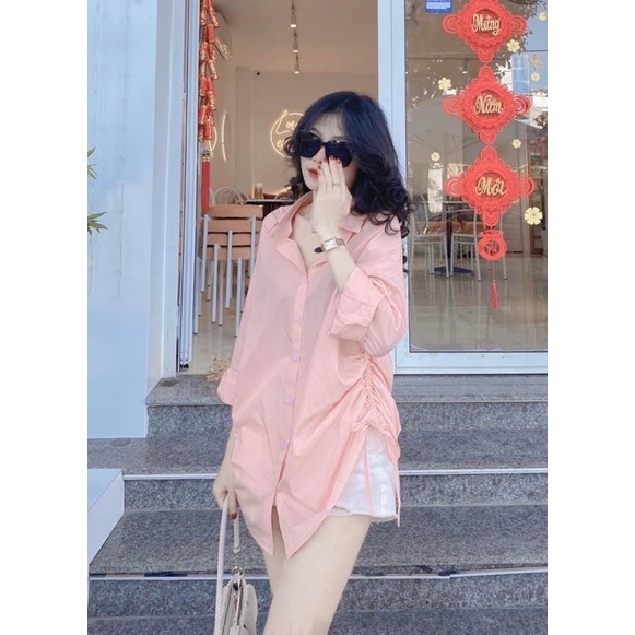 Áo sơ mi hồng rút dây 3 màu