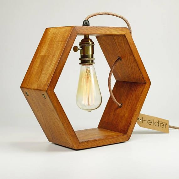 Đèn gỗ để bàn hình lục giác Wooden Hexagonal Lamp