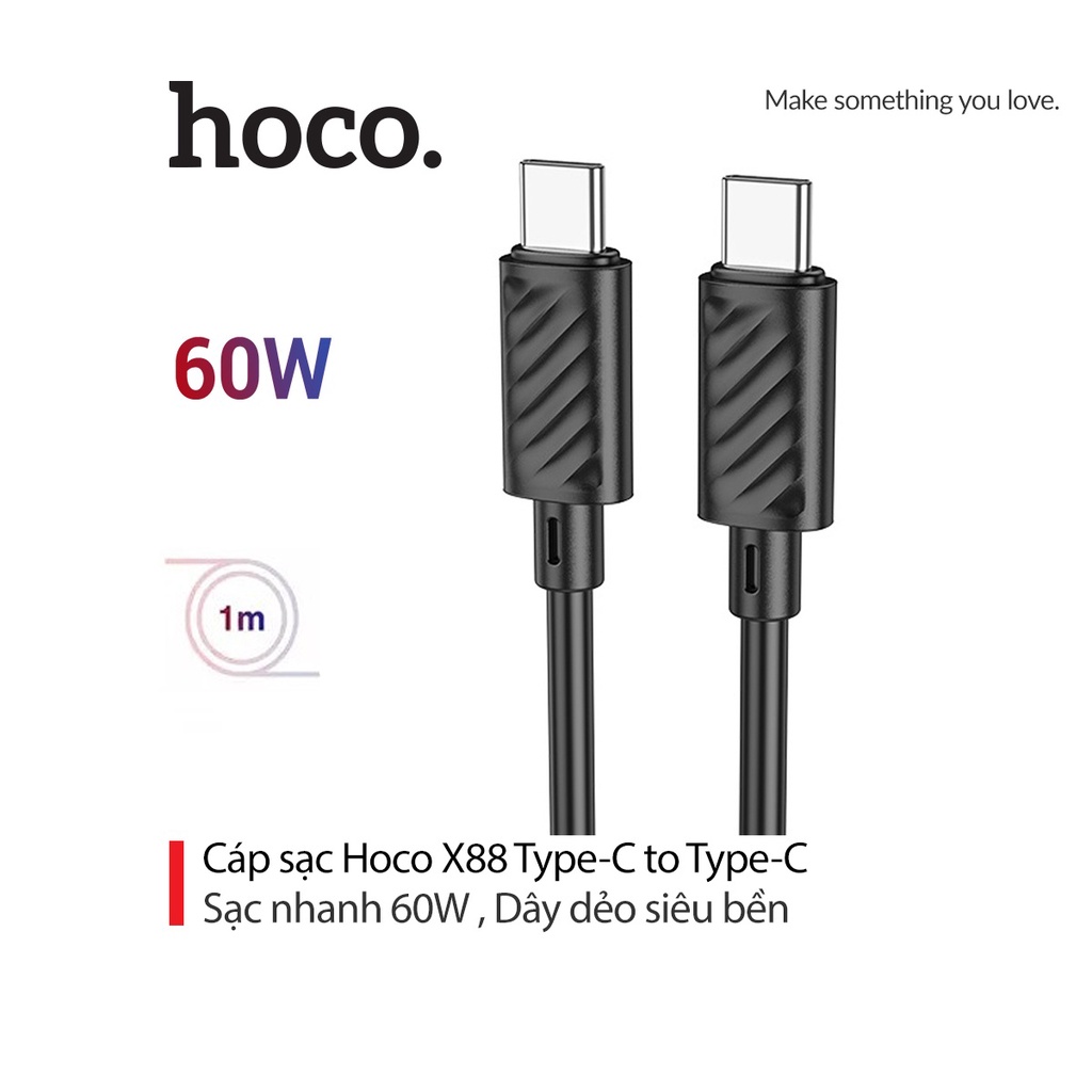 Cáp sạc Hoco X88 Type-C to Type-C sạc nhanh PD60W thiết kế chống gãy gập dài 1M cho Android