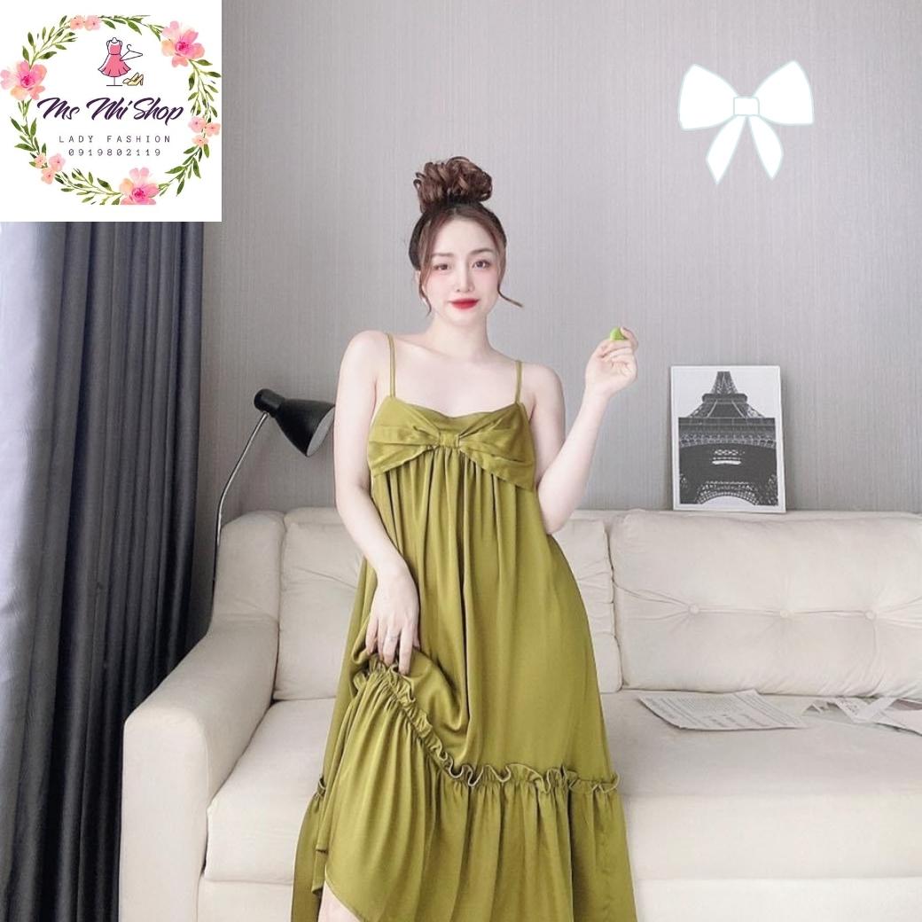 Đầm ngủ hai dây , Đầm lụa Latin lụa cao cấp [ảnh thật]