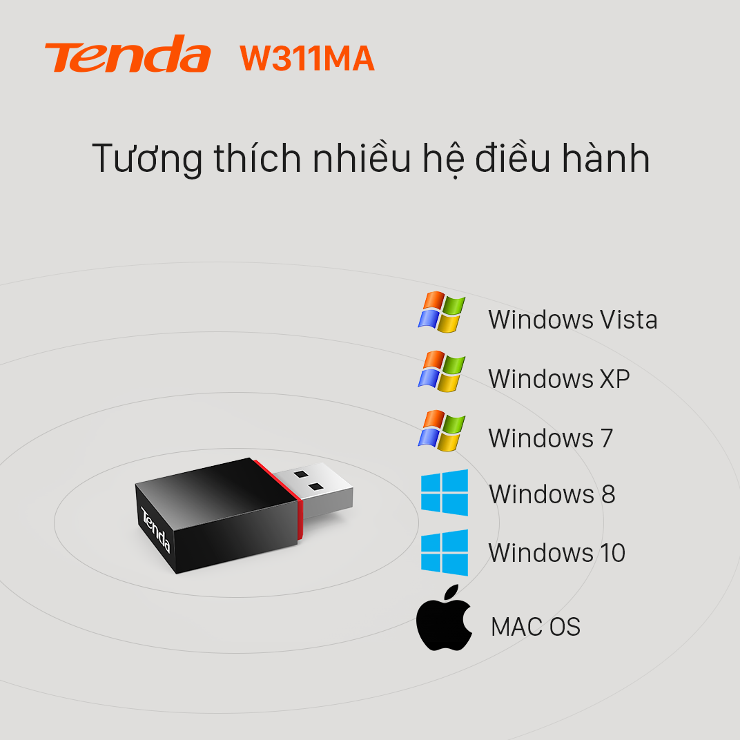 Tenda USB kết nối Wifi 2.4G U3 chuẩn N tốc độ 300Mbps - Hãng phân phối chính thức