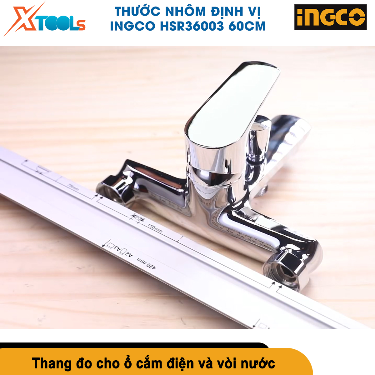 Thước nhôm định vị đa năng INGCO HSR36003 60cm thước thủy cân bằng xây dựng tích hợp đa chức năng, thang đo ổ cắm điện,... XTOOLs