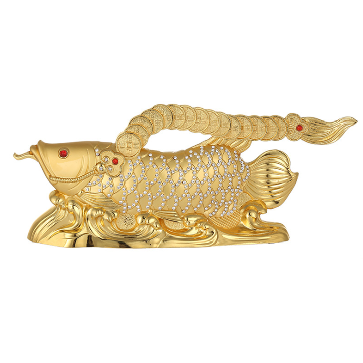 Feng Shui golden dragon fish statue for home or car taplo decorations-material: Alloy, crystal-weight: 820G-Code: hc889