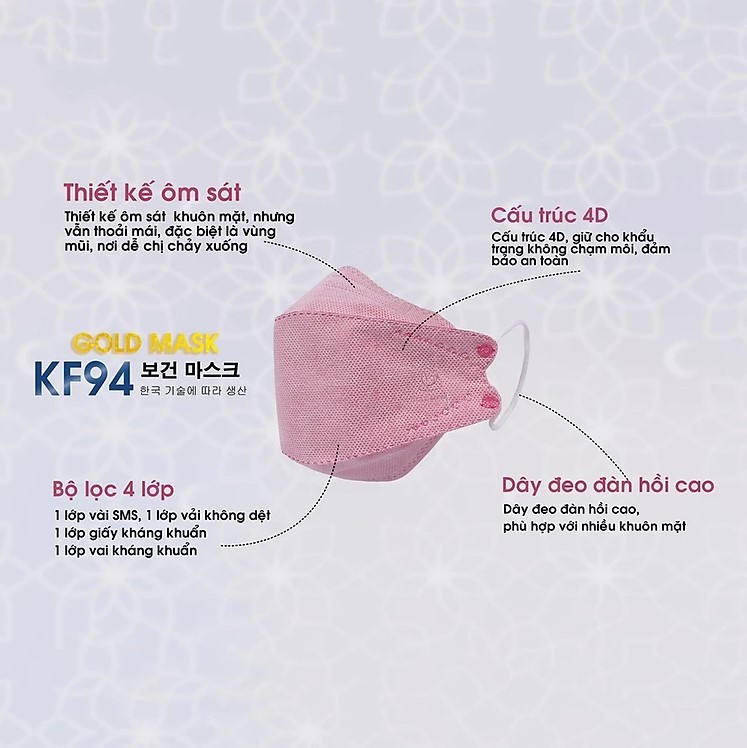 (Gói Lẻ 10 Cái) Khẩu Trang 4D Gold Mask KF94  Mềm Mịn Dày Dặn
