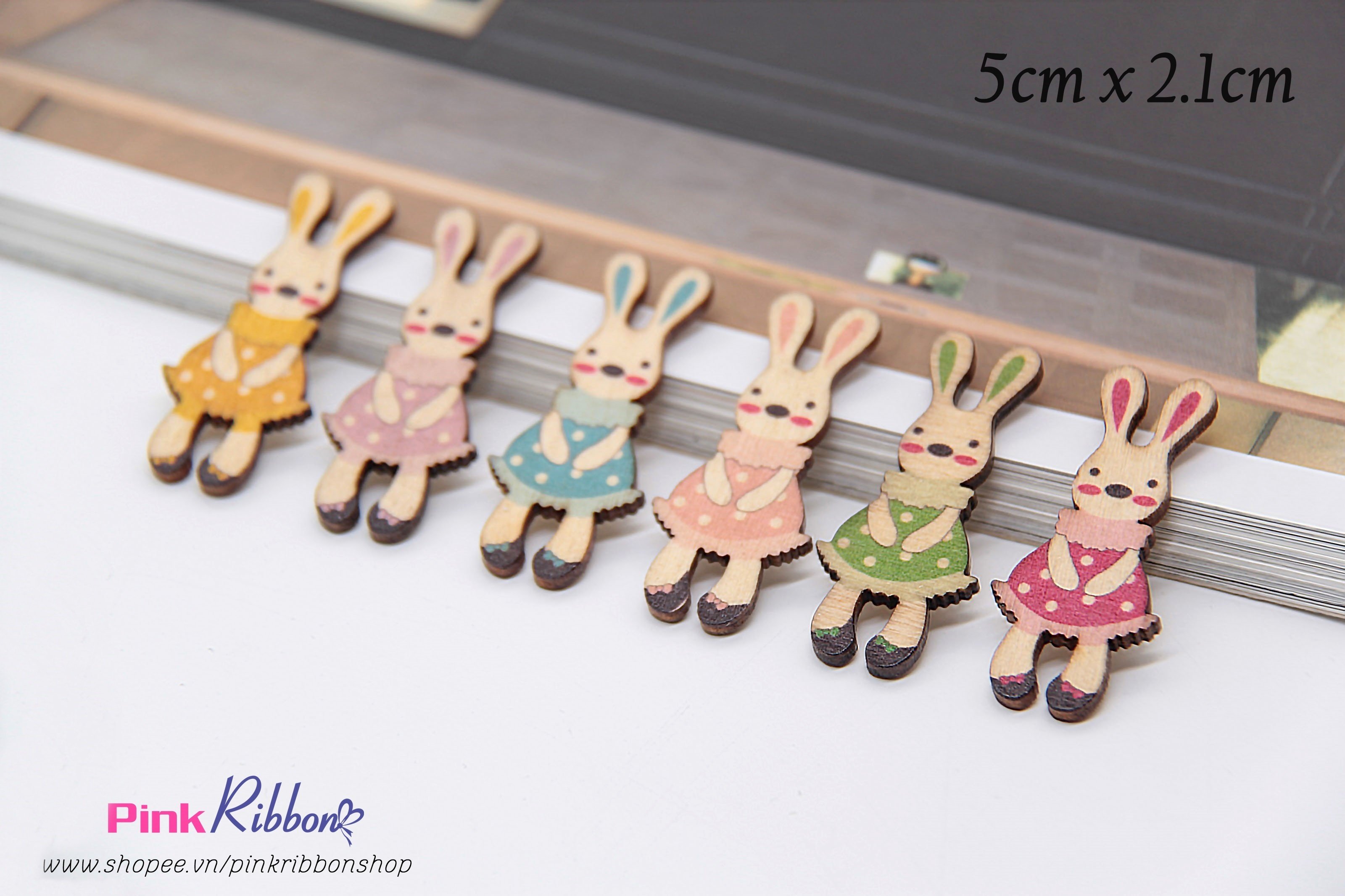 [Set 5c] Thỏ gỗ vintage cỡ 5cm x 2.1cm