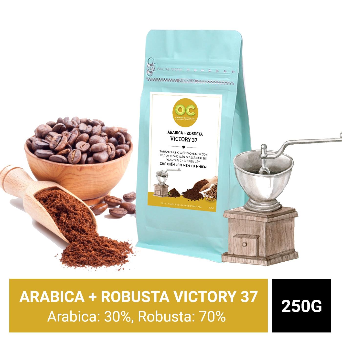 [HCM]ARABICA 30%& ROBUSTA 70%_CÀ PHÊ BỘT RANG VỪA OC ORGANIC COFFEE 250G