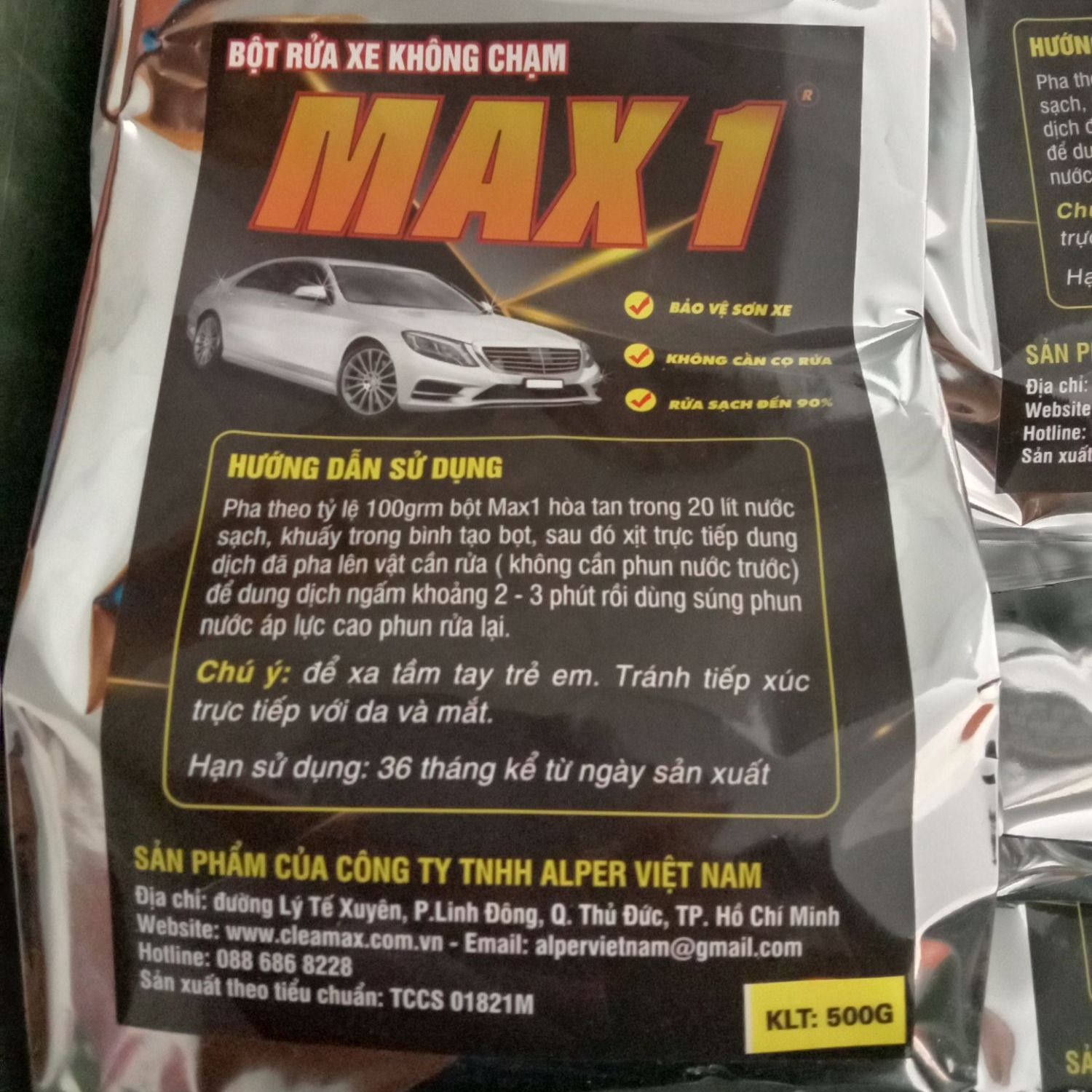 Bột tuyết rửa xe Max1 gói (0.5kg) gói dùng thử.