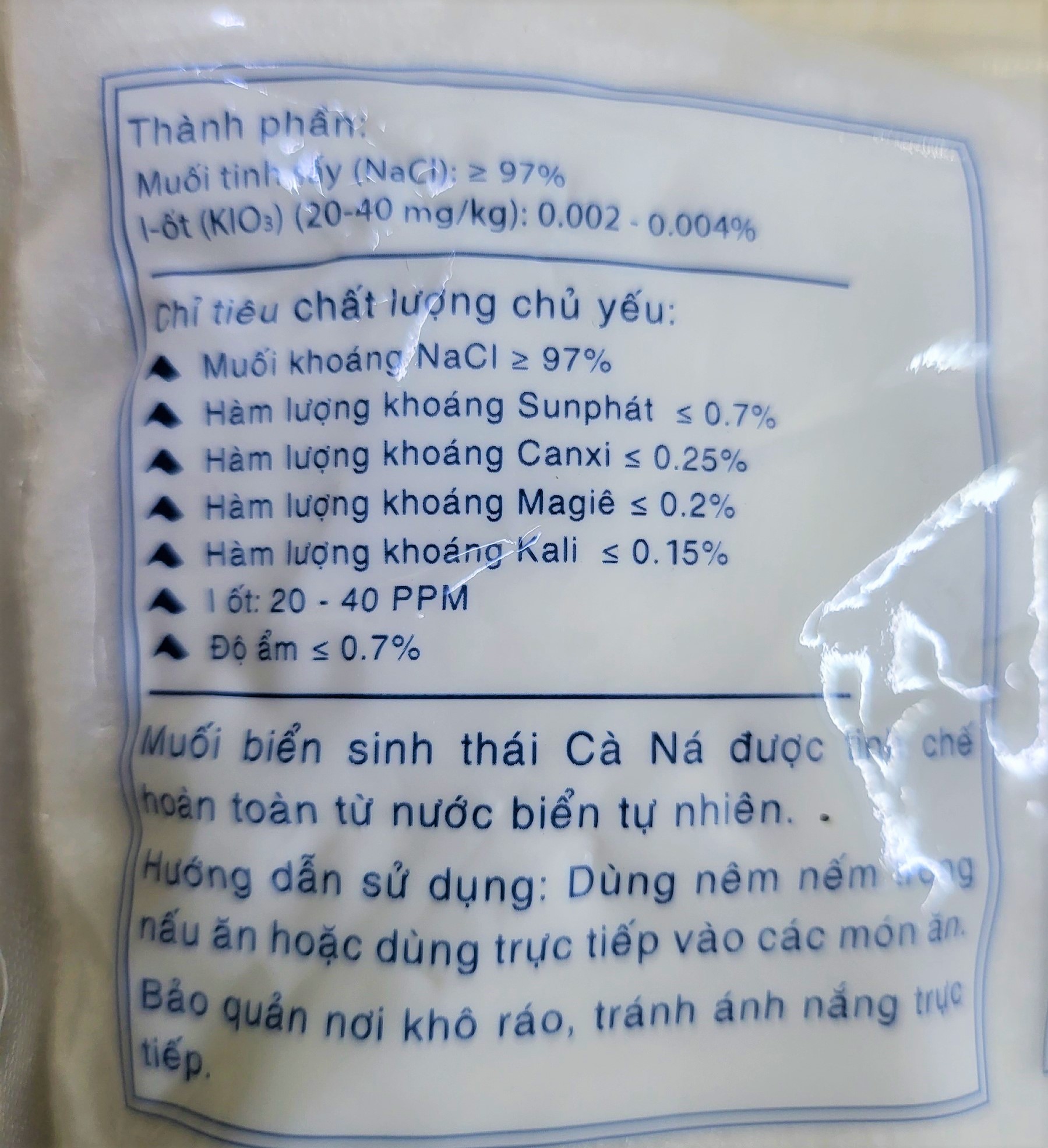 (CÀ NÁ túi 1 Kg) MUỐI BIỂN SINH THÁI CÓ I ỐT Iodized Sea Salt