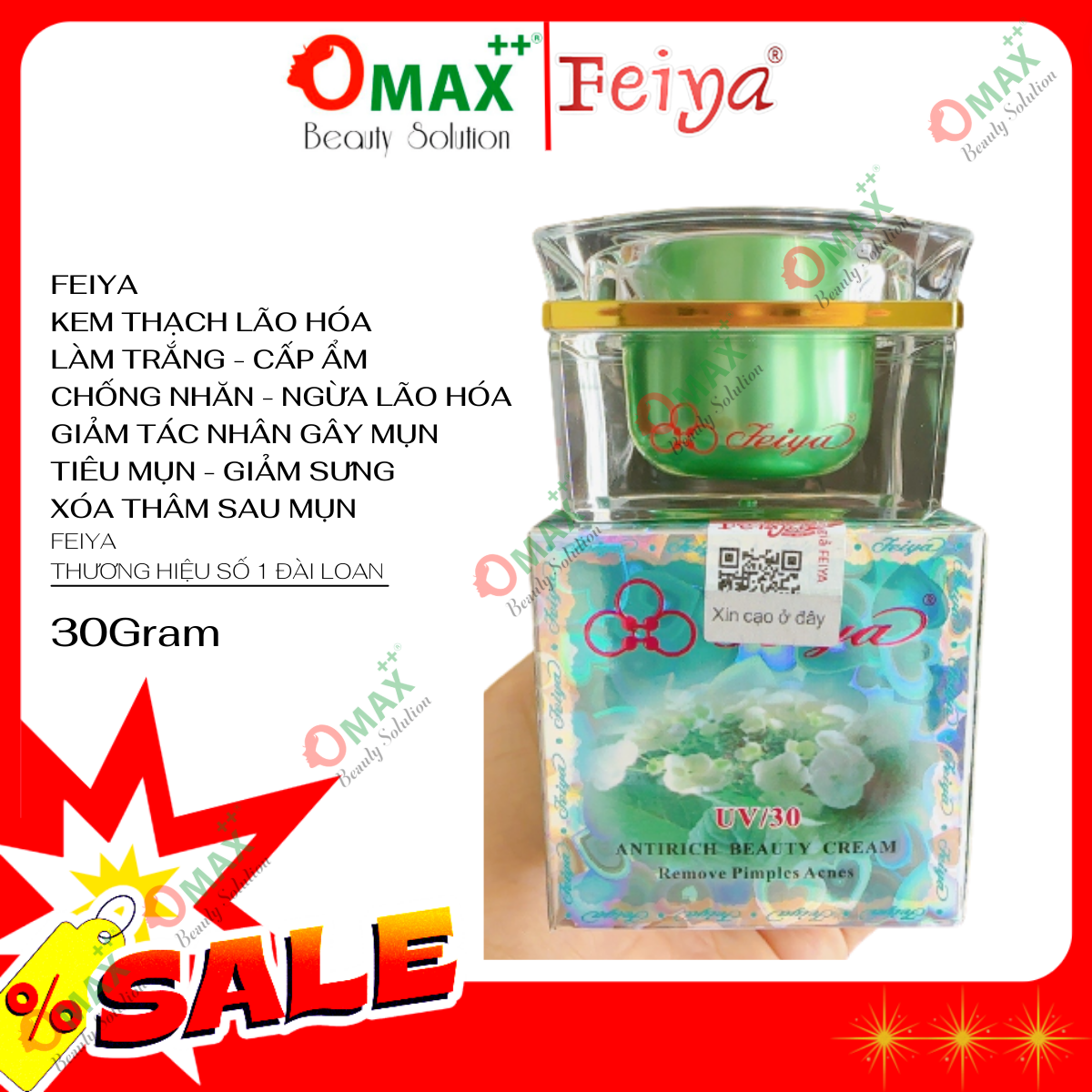 Kem FEIYA Lão Hóa Đài Loan - Xóa Mụn FEIYA Antirich Beauty Cream 30g - Làm Trắng - Cấp Ẩm - Giúp Chống Nhăn - Ngừa Lão Hóa
