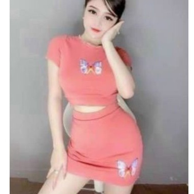 Sét Bộ Áo Croptop Và Chân Váy In Hình(Tv2)