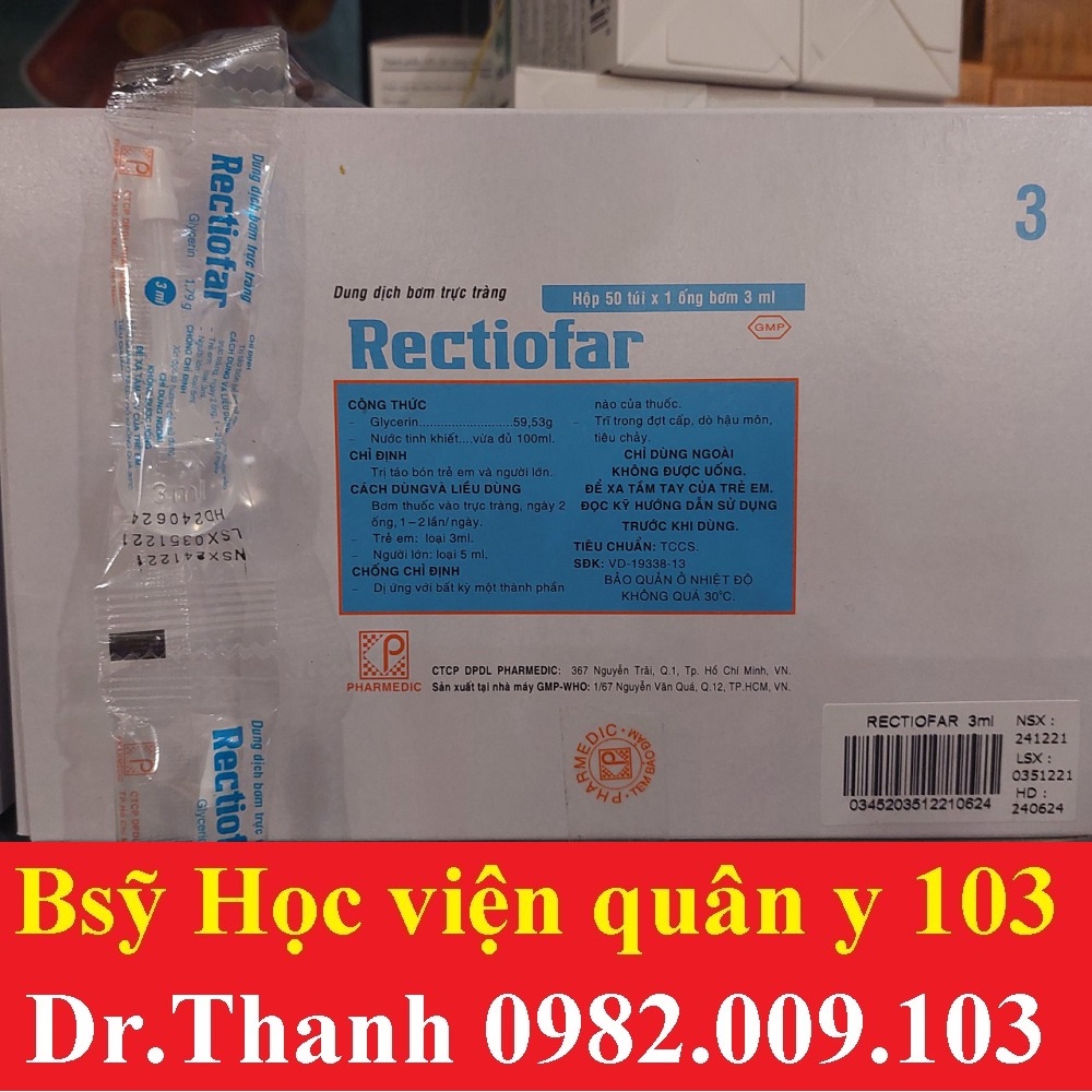 Thụt táo bón đại tràng trực tràng RECTIOFAR 3ml/5ml