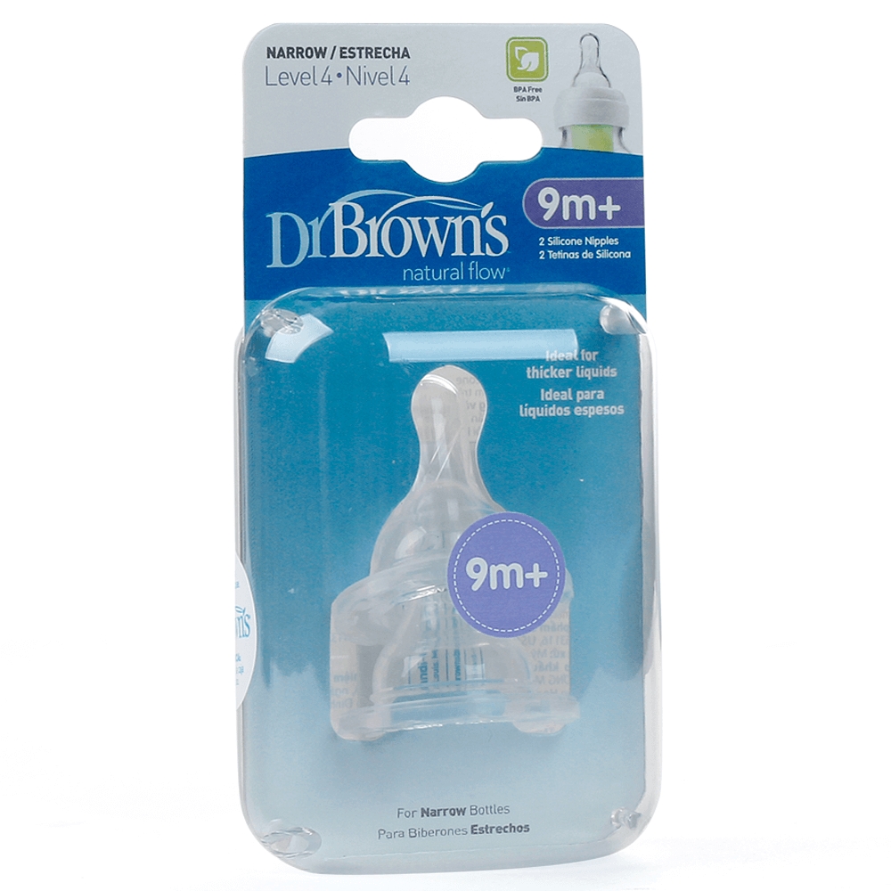Núm ty thay thế Silicon Dr.Brown's Cổ Hẹp (2 cái, số 4, 9-12M)