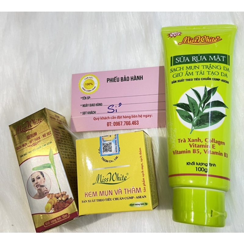 Combo kem Miss White nghệ 12g + Serum 10ml + srm trà xanh