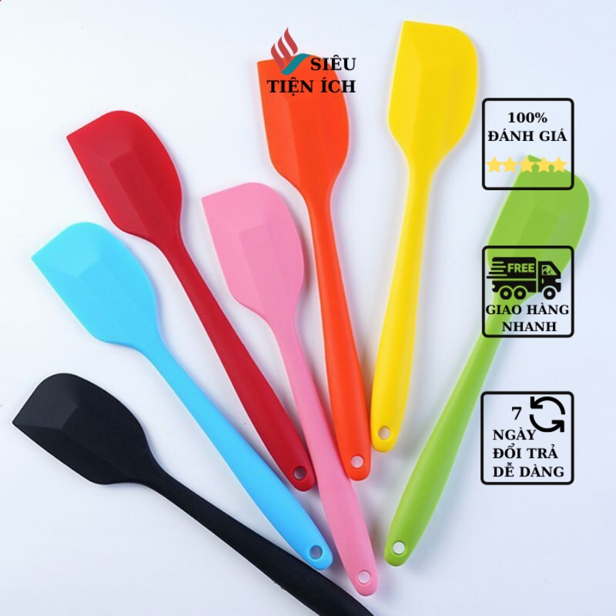 Cây vét bột silicon đúc liền dùng đánh bột, vét kem, phới dẹt trộn bột spatula chịu nhiệt 27cm