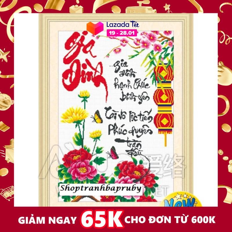 [HCM]Tranh thêu Gia Đình Hạnh phúc phúc bình yên Tài vô lộc tiếnphúc tràn đầy 51396 kích thước 51 x 77 cm