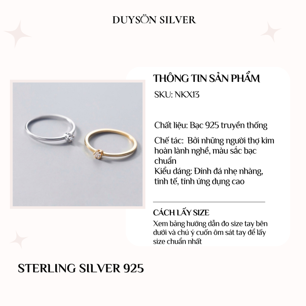 Nhẫn bạc nữ basic, nhẫn bạc 925 đính đá nhỏ đẹp đơn giản DUYSON SILVER [NKX13]