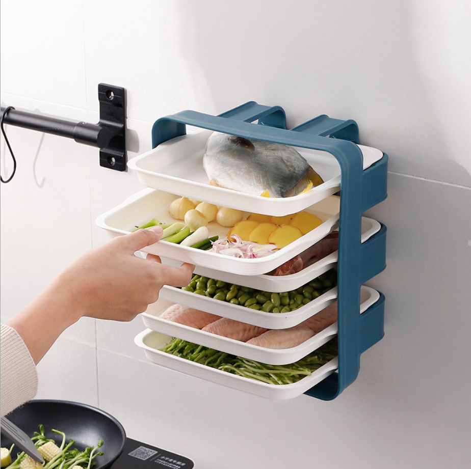 Kệ 6 đĩa đựng thức ăn thông minh khi nấu ăn kèm đĩa đựng nhỏ gọn/Kệ bếp đa năng 6 ngăn đa năng treo tường/Kệ để gia vị