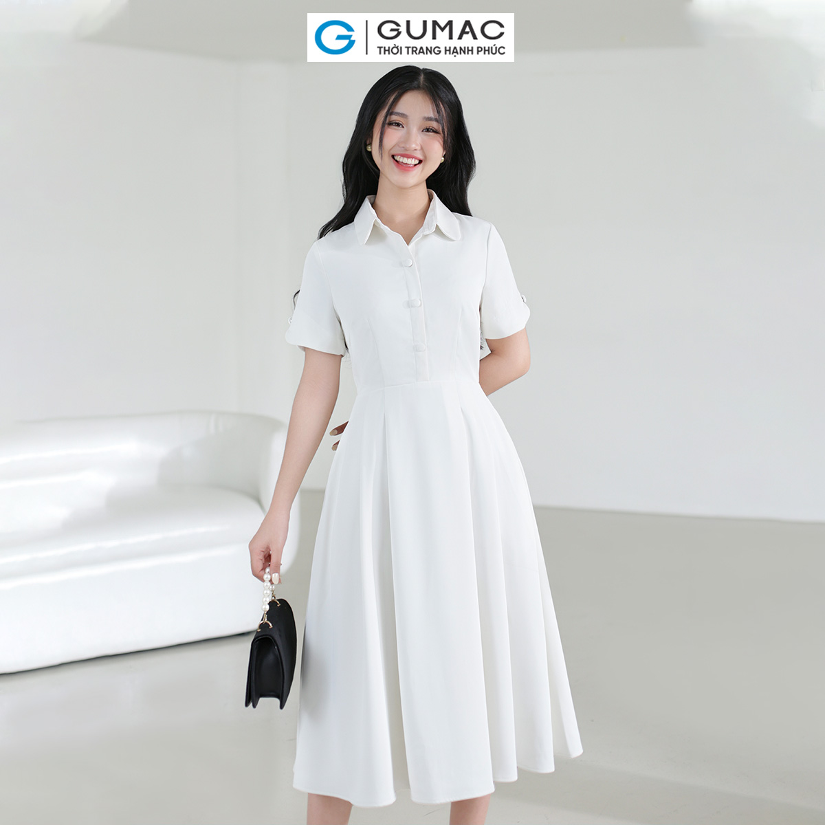 Đầm a xòe xếp ly thời trang gumac de03043