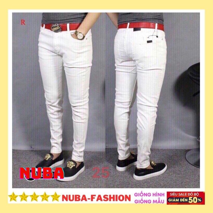 Quần Jean Nam Vá Da Rập Nổi Nuba36, quần bò màu xanh cao cấp ống côn dáng skinny from ôm phong cách trẻ
