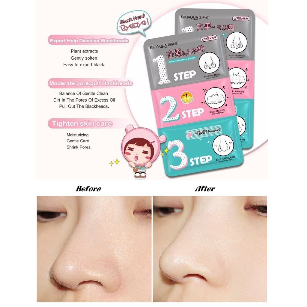 COMBO 10 Set Lột Mụn Mũi Bioaqua Remove Black Heads 3 Step Kit