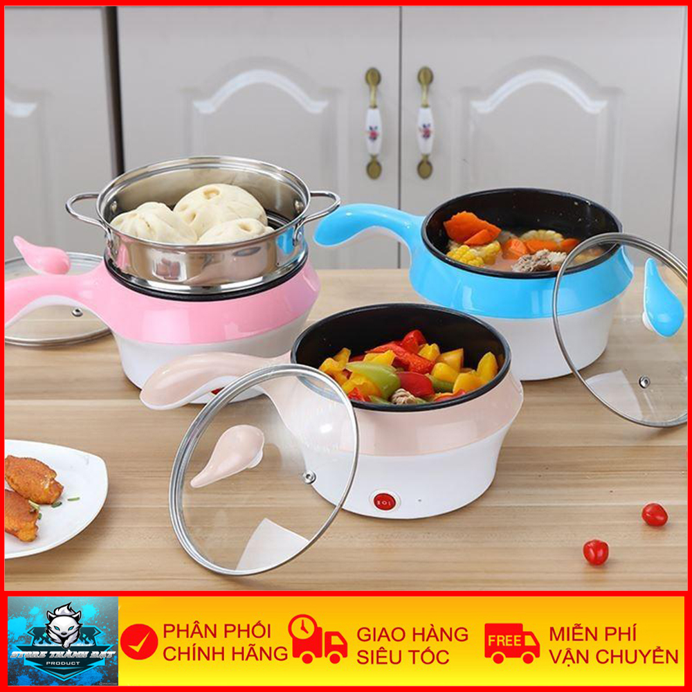 Nồi Điện Đa Năng Loại Nhỏ Đường Kính 20Cm Chống Dính - Chuyên Chiên, Xào, Nấu, Tặng Khay Hấp Inox Hấp Đồ Tiện Lợi - Loại 2 Nấc - Bảo Hành 1 Năm