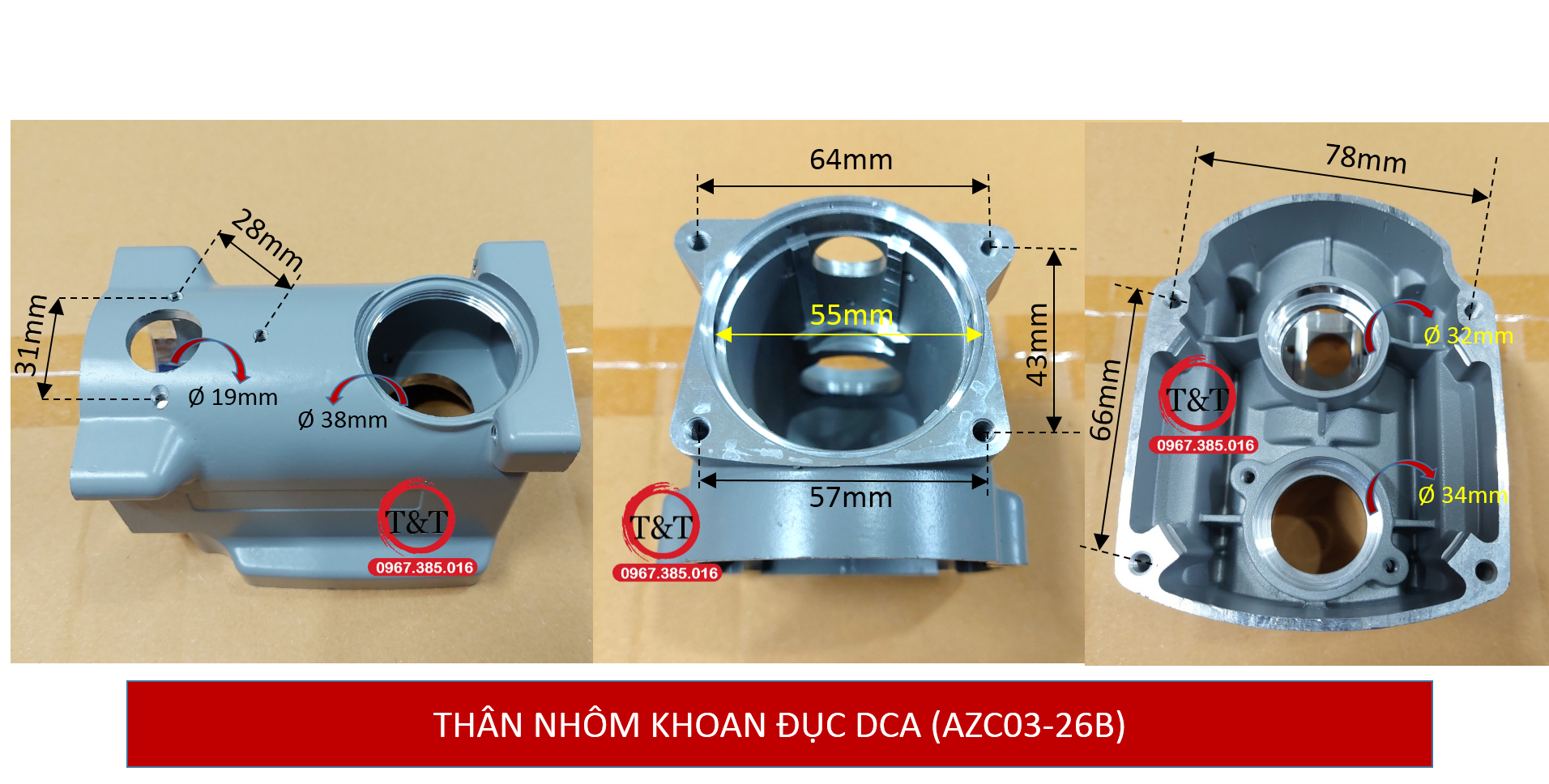 Thân nhôm máy khoan đục dca 03-26b, đầu nhôm máy khoan đục 2 chức năng