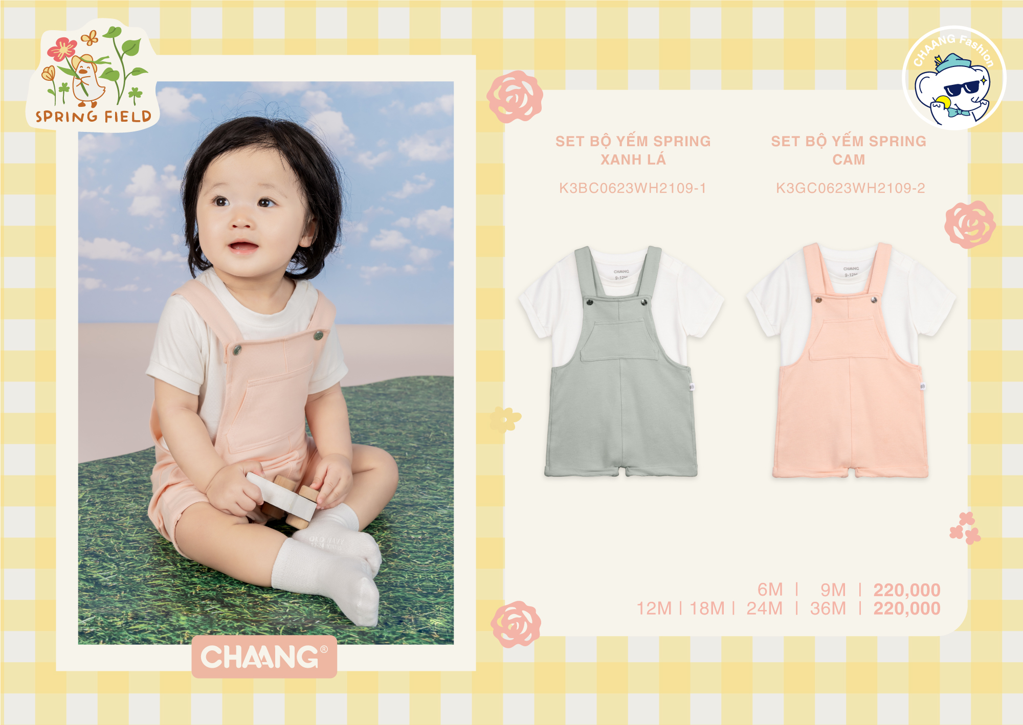 [CHAANG] Set bộ yếm bé gái Spring cam Chaang