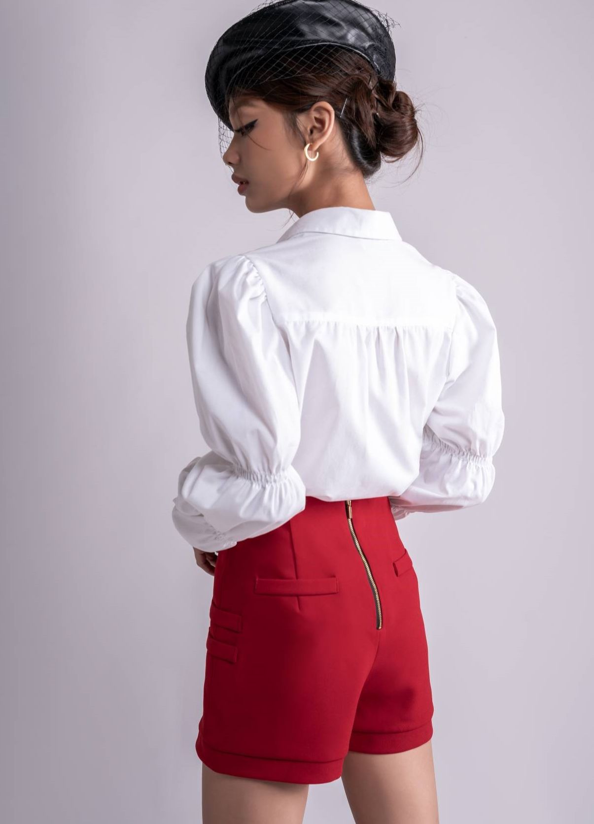 OLALASTUIO Quần short cạp cao đỏ Coiboy Short