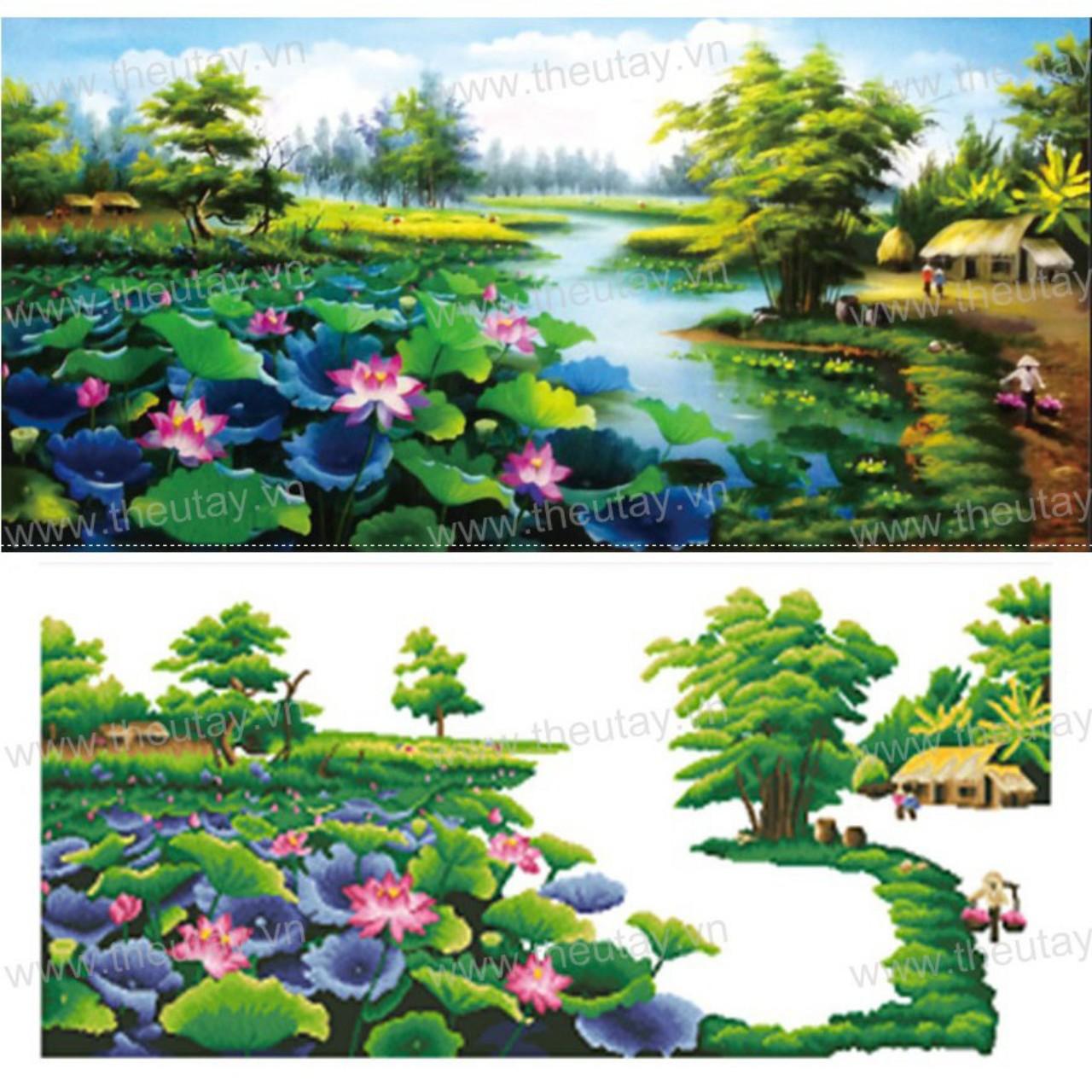 Tranh đính đá đầm sen lv023