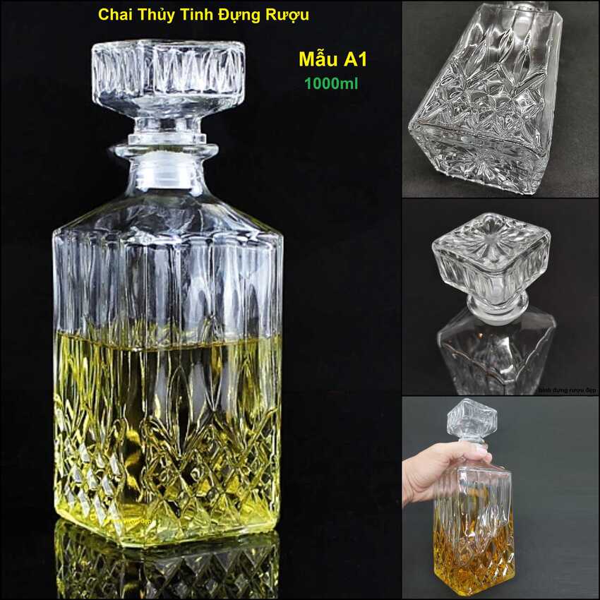 Chai Thủy Tinh Đựng Rượu 1 Lít – 15 mẫu lựa chọn – Vỏ Chai Rượu Đẹp 1000ML làm quà biếu – Bình Đựng Rượu Thủy Tinh – Chai Đựng Rượu Cao Cấp